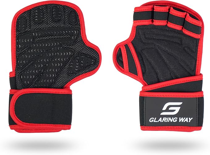 Gym Workout Gloves for Women and Men | Silicone grip fingerless, open back vents, neoprene, non-slip, palm, thumb protection for cross training, pull ups, cycling