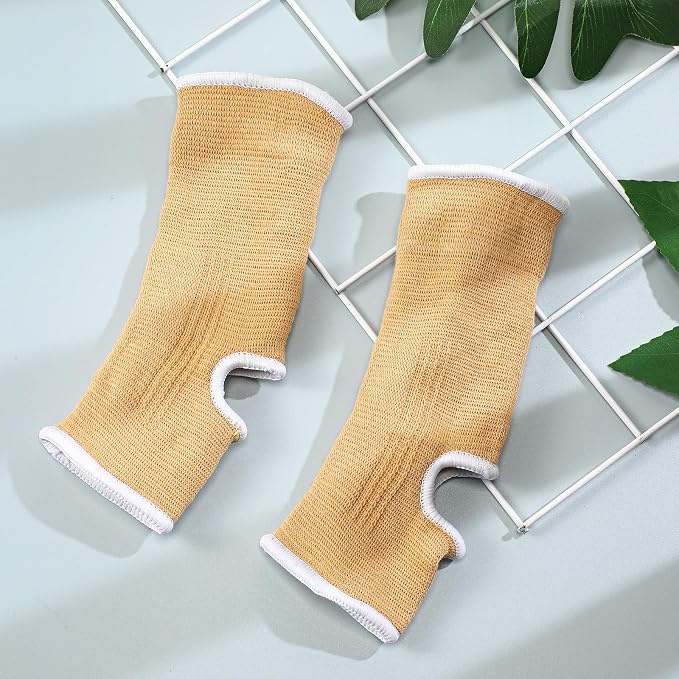 Haysandy 4 Pieces/ 2 Pair Kids Ankle Support Brace Elastic Kids Compression Socks Knitted Ankle Sleeve for Jogging Running Fitness(Beige,5-10 Years)