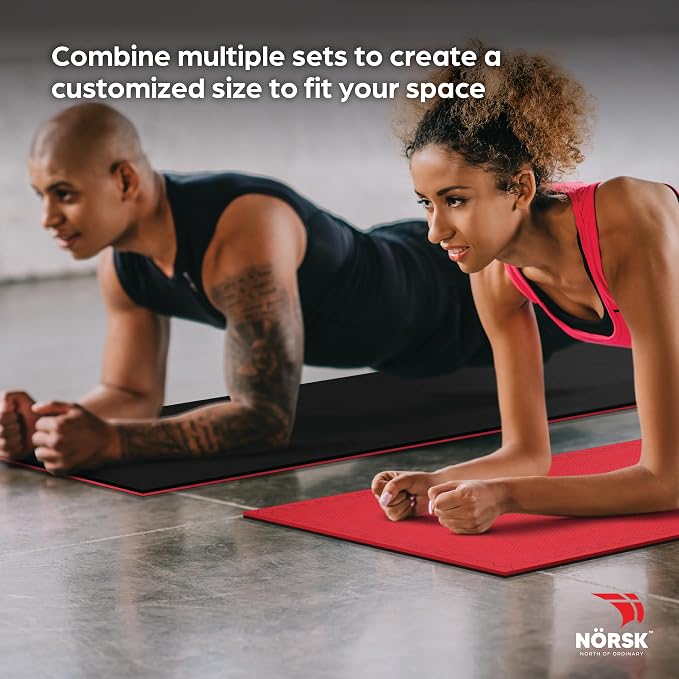 Reversible Gym Exercise Mats 3/4" Thick EVA Interlocking Foam Tiles, Perfect Gym Flooring for Home Gym, 8 Tiles & 16 Trim Pieces, 32 Sq. Ft. 24"x24", Red/Black
