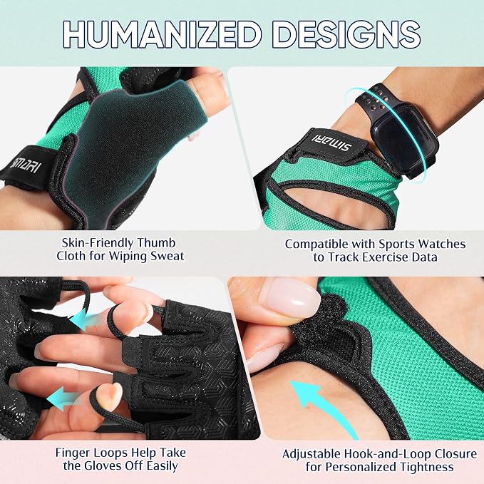 SIMARI Workout Gym Gloves for Men Women, Weight Lifting Gloves with Wrist Wrap Support, SBR Pad Grip for Full Palm Protection, for Exercise, Fitness, Dumbbells, Barbell, Climbing, Fingerless