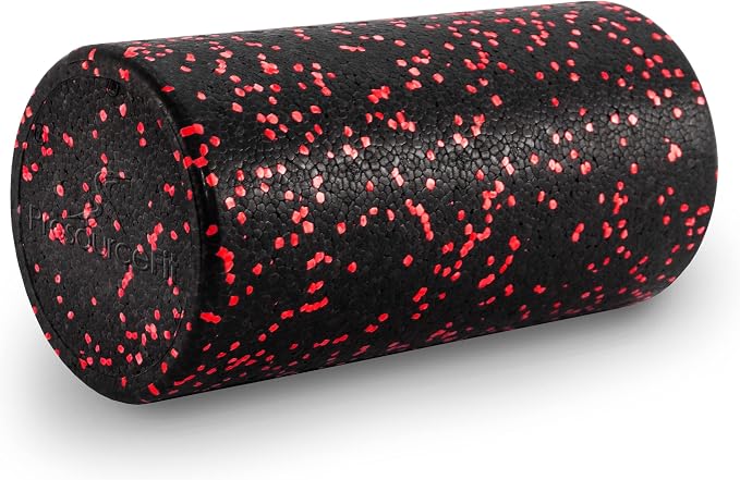 ProsourceFit High Density Foam Rollers 12 - inches long, Firm Full Body Athletic Massage Tool for Back Stretching, Yoga, Pilates, Post Workout Muscle Recuperation, Black/Red