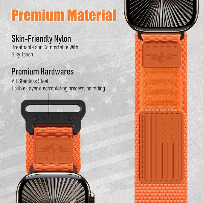 Rugged Nylon for Apple Watch Band for Men Series 11/10/9/8/7/6/SE/5/4/3/2/1 iWatch Bands Man,Soft Woven Adjustable Stars-Stripes Flag Wristbands Strap for Apple Watch SE 3/2/1 42mm 41mm 40mm 38mm