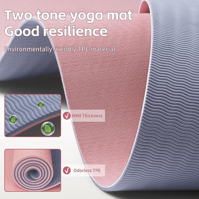 PAIDU Yoga Mat 8mm TPE Non‑Slip Fitness Mat with Strap for Home Workouts | SGS Certified, Odorless, Tear‑Resistant, Unisex, for Yoga, Pilates, Meditation, Home & Gym Workouts