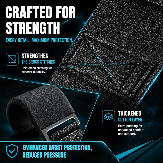 Weight Lifting Hooks (Pair) for Men & Women, Deadlifts & Pull Ups | Heavy-Duty Anti-Slip Steel Hooks, Adjustable Padded Wrist Support for Powerlifting Rows & Shrugs, Breathable Anti-Bacterial