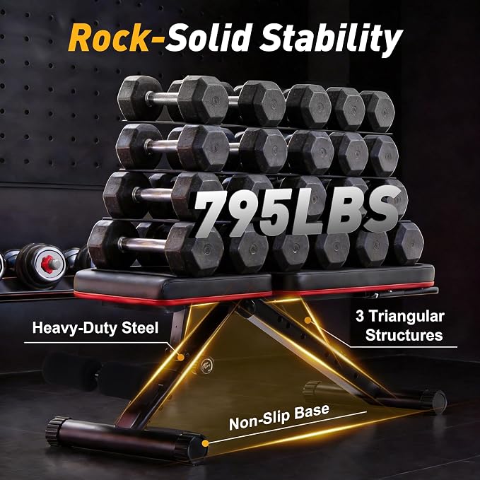 Adjustable Weight Bench 795 lbs, Foldable Incline Bench Press