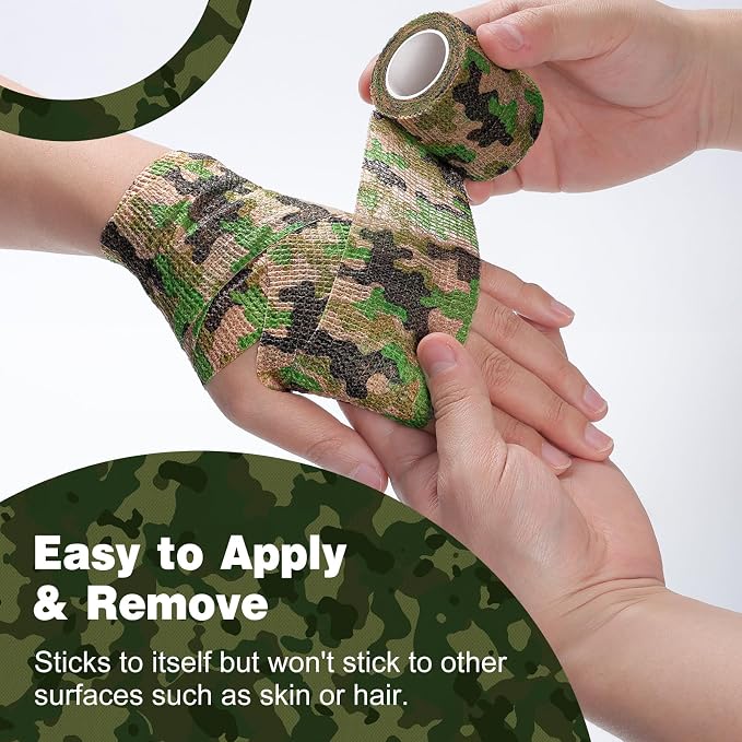 AZEN 16 Pack Camo Self Adhesive Bandage Wrap, 2" X 5 Yards Elastic Cohesive Bandage Wrap, Athletic Tape, Vet Wrap, Ankle Tape, Tattoo Tape Wrap (Camo)
