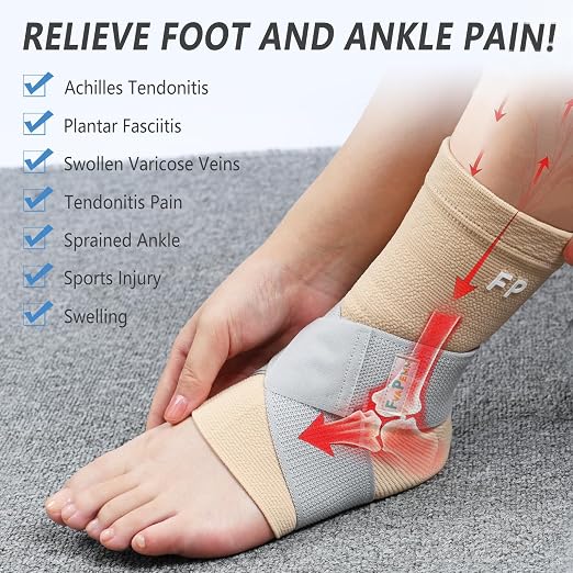 Copper Ankle Brace for Women Men 2 Pack Ankle Compression Sleeve Support for Sprained Ankle, Plantar Fasciitis Relief & Achilles Tendonitis Brace, Sports, Running, Nude, S