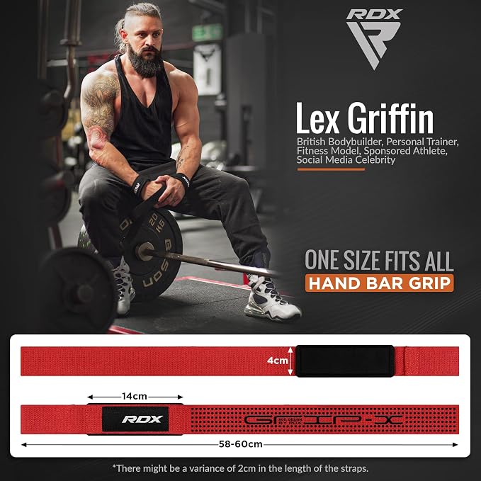 RDX Lifting Straps for Weightlifting –100% Cotton Heavy Duty Gym Wrist Strap with 5MM Neoprene Padding, 60CM Anti-Slip Hand Grip Wraps for Deadlifts Powerlifting Workouts Strength Training, Men Women