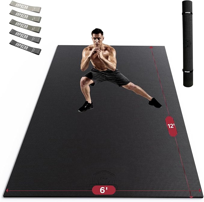 HAPBEAR Large Exercise Mat-6'x4'/7'x5'/6'x8'/6'x9'/6'x10'/6'x12'x 1/3"(8mm) | Non-Slip, Ultra Durable, Thick Workout Mat for Home Gym Flooring, Cardio, Yoga & Fitness; High-Density, Shoes-Friendly
