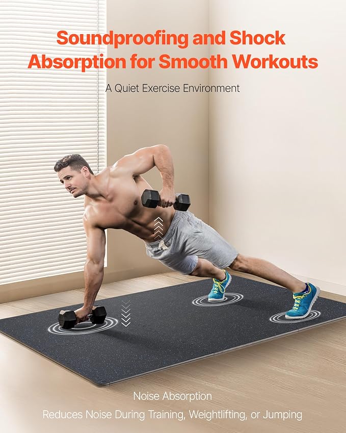 VEVOR 0.56Inch 24sq.ft 6 Tiles Gym Flooring for Home Gym, Rubber Top with High Density EVA Foam, 25 x 25In Gym Floor Exercise Equipment Mats, Interlocking Gym Mats, Puzzle Workout Mats, Black & Blue | Rubber Top with High Density EVA Foam, 25 x 25in Fl...