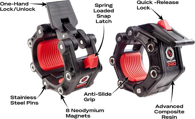 Lock-Jaw PRO 2 Barbell Collars with Magnets Barbell Clamps - 1 Pair Heavy Duty Bar Clamps for 2” & 50mm Olympic Bars – Secure Weight Bar Clamps for Strength Training & Home Gym Accessories