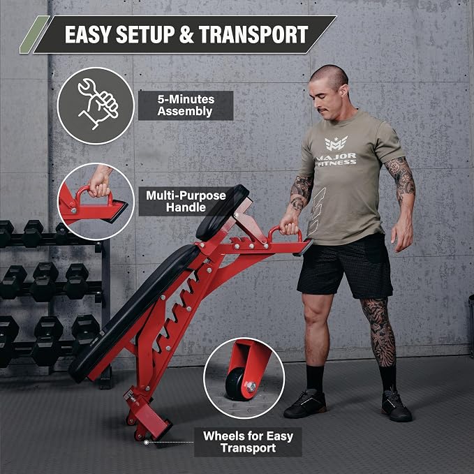 MAJOR FITNESS Weight Bench, Adjustable Workout Bench for Strength Training, Bench Press, and Full-Body Workouts for Home Garage Gym