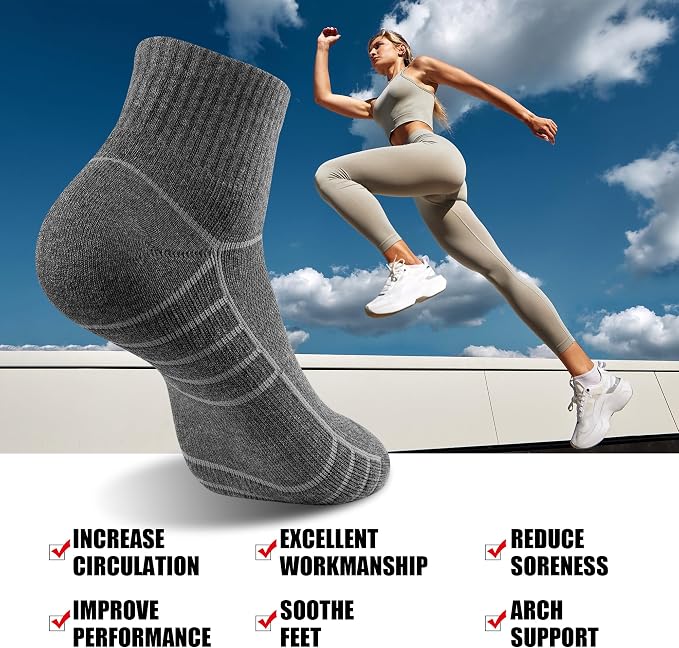 Lapulas Athletic Quarter Socks for Men Women, Cotton Mesh, Cushioned Arch Support, Non-Slip Running Ankle Design, 6 Pack