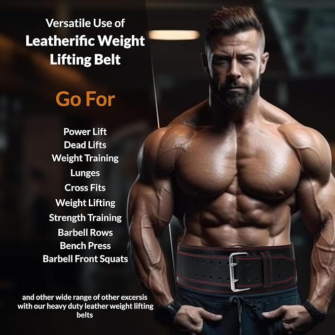 Premium Leather Weight Lifting Belt for Men & Women - 8MM Thick, 4" Wide, Heavy Duty Gym Belt with Steel Buckle for Weightlifting, Powerlifting, Strength Training, Squat or Deadlift Workout, Lower Back Support
