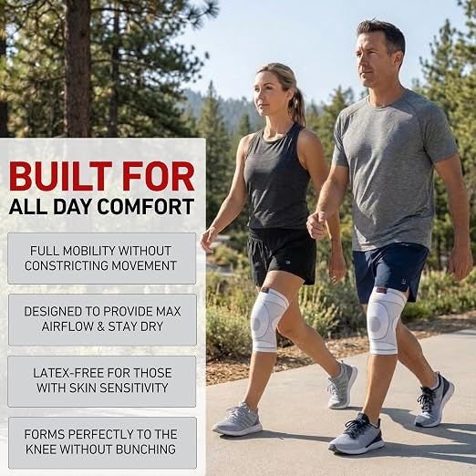 McDavid 4-Way Elastic Knee Sleeve, Compression Knee Support for Pain Relief, Soreness, All-Day Daily Activity White/Grey L