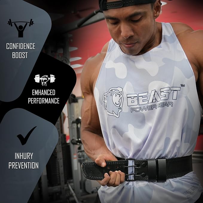 Weight Lifting Belt - 4” Genuine Leather Belts Padded Lower Back Support for Gym Bodybuilding Squat Deadlift Weightlifting Cross Strength Training Men Women Free Wrist Wrap