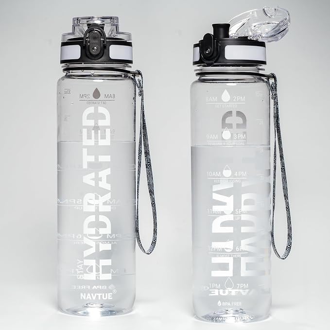 Water Bottle 32 oz Motivational Time Marker Tritan Bottle | BPA-free Tritan water bottle with time marker leakproof Lightweight portable Easy Clean Brush for Gym, Travel, School, Office