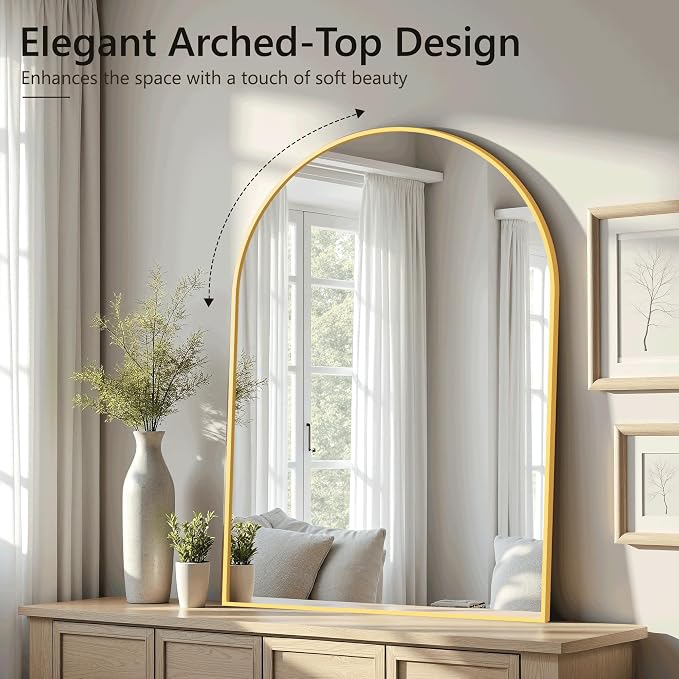 Arched Bathroom Mirror for Wall, 30" x 20" Metal Frame Vanity Mirror, Gold | Aluminium Alloy Frame, HD Shatterproof Glass, for Bathroom Over Sink , Entryway, Bedroom, Living Room