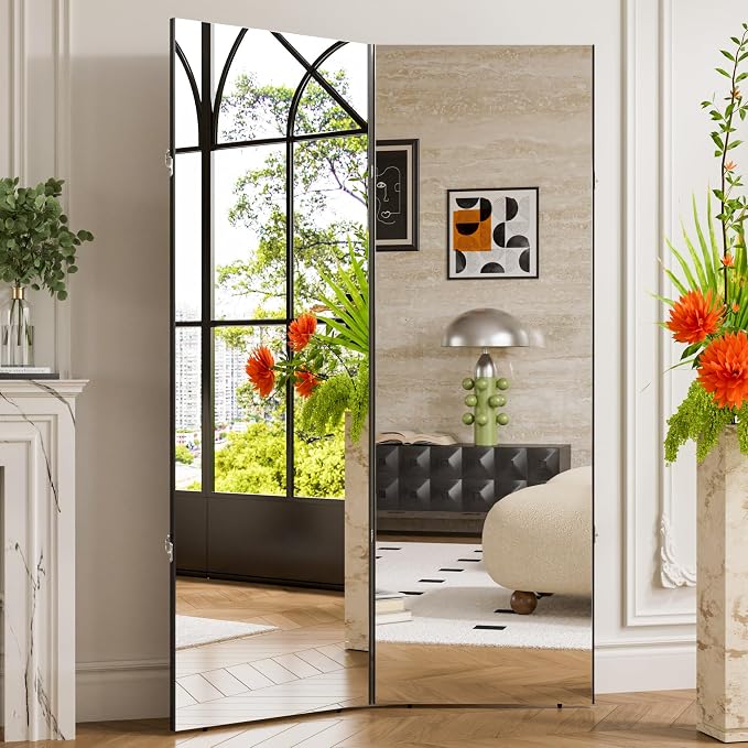 NanoMirror Space-Saving 360° Folding Full Length Mirror, 71" x 47" Ultra-Large Wall Mounted Shatterproof Foldable Design for Home Gym, Yoga, Dance, Fitness Studio, Silver