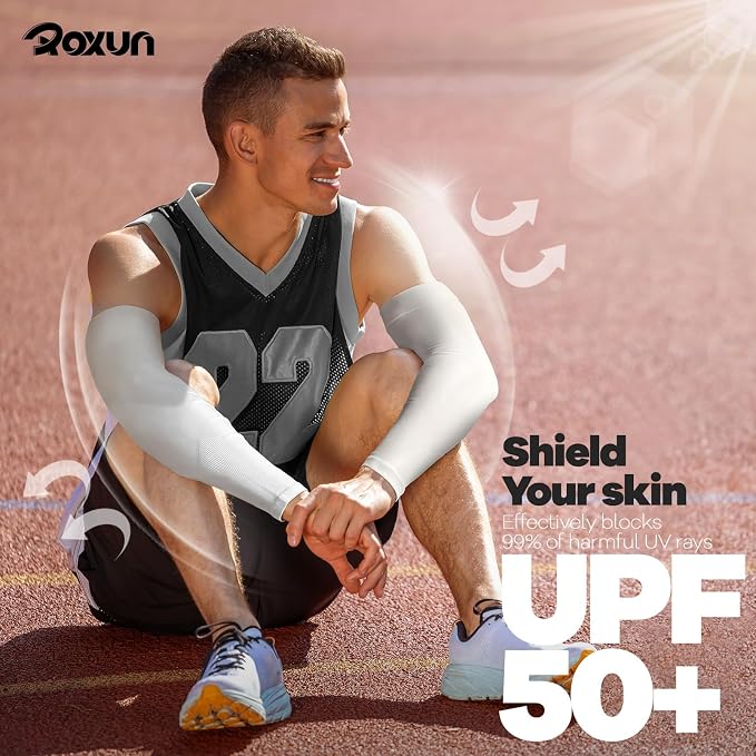ROXUN Plus Size Arm Sleeves, UV Protection Cooling Sports Arm Cover Unisex | Extra‑large compression arm sleeves for men and women,highly‑stretchy fabric,suitable for outdoor activities