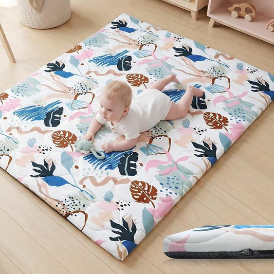 1.6" Thick Baby Play Mat, 71x59 Removable & Machine Washable Cover | Padded Memory Foam, Non-Slip Backing, 100% Baby-Safe Materials, Tummy Time Crawling, Outdoor, Bedroom, Living Room, Nursery
