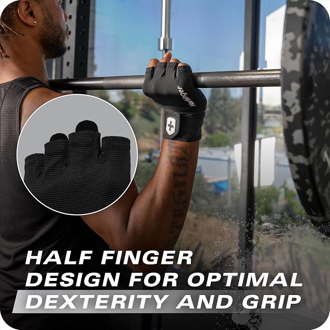 Harbinger Pro Wristwrap Gloves 3.0 - Enhanced Grip, Superior Wrist Support, Breathable 4-Way Stretch Lycra, Durable Leather Palm, Half-Finger Design for Weightlifting, Fitness Training, Women's