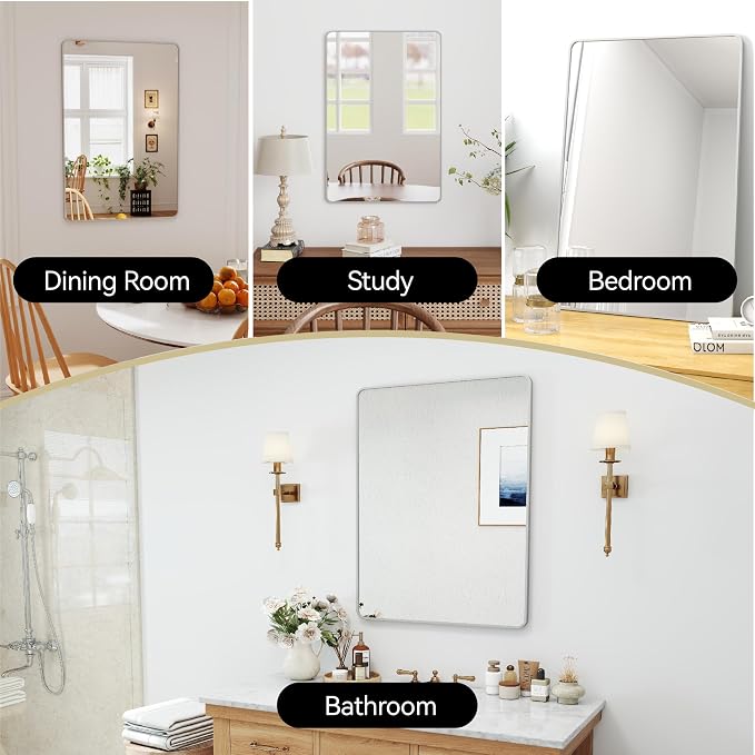 SCWF-GZ 24x36 Mirror Vanity Bathroom Wall Mounted Aluminum Alloy Metal Frame Dressing Round Rectangle Mirrors for Entryway Bedroom Living Room Horizontally or Vertically 36x24 inch Silver
