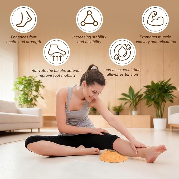 Cork Balance Board Kit, Foot & Ankle Strengthener with Massage Roller/Ball,Balance Board Half & Half-Moon Ball, for Enhance Mobility & Prevent Falls Improve Foot Function for Home/Office/Gym