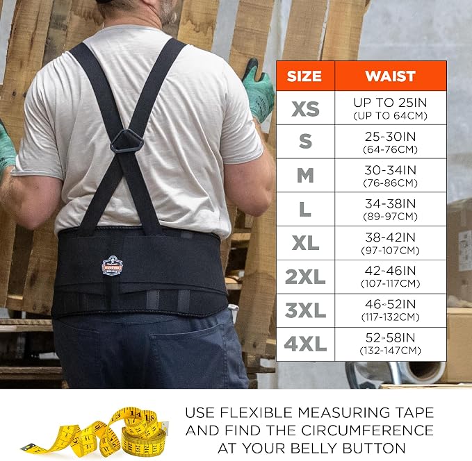 Ergodyne ProFlex 1625 Back Support Brace, Stays and Rubber Webbing for Snug Fit, Removeable Straps, Adjustable