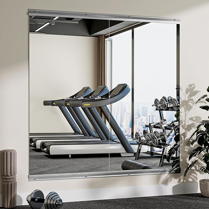 VooBang Home Gym Mirror 2 PCS 24"×48", Frameless Wall Mirror Full Length | Shatterproof Tempered Glass Large Body Mirror Hanging for Dancing Studio, Exercise, Fineness, Yoga
