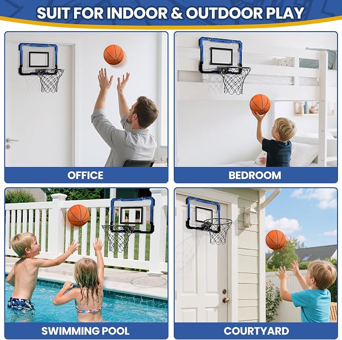 QDRAGON Mini Basketball Hoop | Over The Door Indoor, with 3 Balls/Inflator/Breakaway Rim, Basketball Toy Gifts for Kids and Adults, Suit for Bedroom/Office