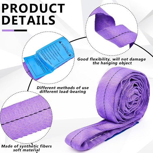 Fabbay 4 Pcs 5.9 Feet Heavy Duty Polyester Endless Loop Round Lift Slings Lifting Straps for Hoist Towing Moving Furniture Rigging Equipment, 2600 LB Vertical 2100 LB Choker 5200 LBs Basket(Purple)