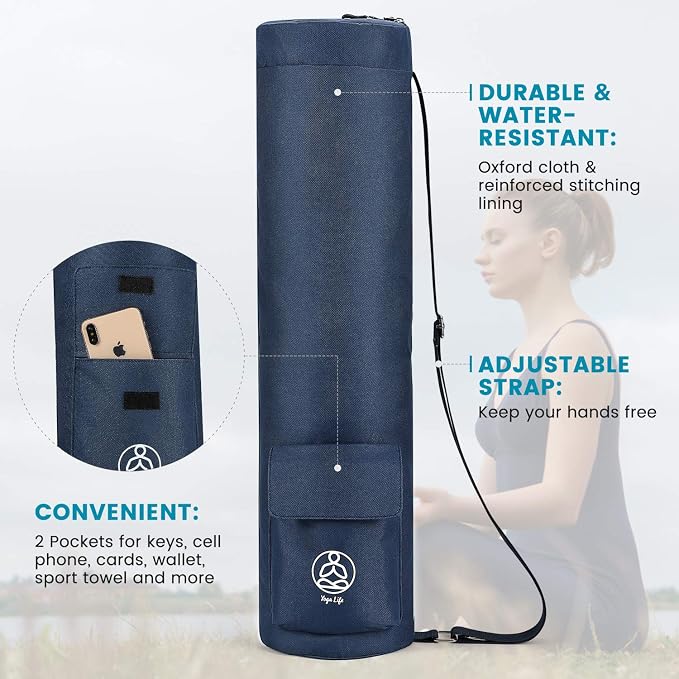 Gonex Yoga Mat Bag, Full-Zip Mat Carrier | 600D Oxford Fabric, Wet Pocket, Front Zip Pocket, Adjustable Strap, Fits Mats up to 26"