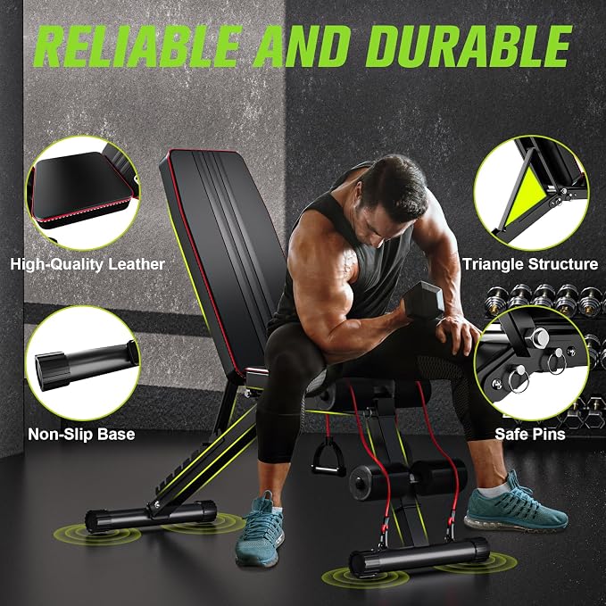 FitinOne Adjustable Folding Weight Bench for Home Gym, 660 lbs Capacity Multi-Functional Workout Bench Sturdy Durable for Full Body
