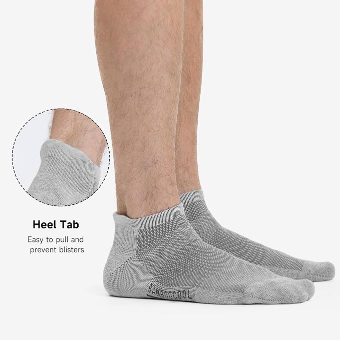 BAMBOO COOL Men's Ankle Socks Moisture Wicking Breathable Odor Control Athletic Cushioned Running Socks Arch Support 8 Pack