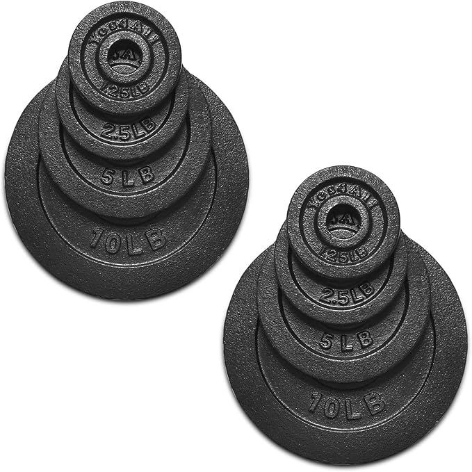 Yes4All Cast Iron Weight Plates, 1.15-Inch Standard Hole Weight Plate Set of 4 & 8, Fits Dumbbell Handles for Strength Training, Weightlifting & Home Gym Workouts