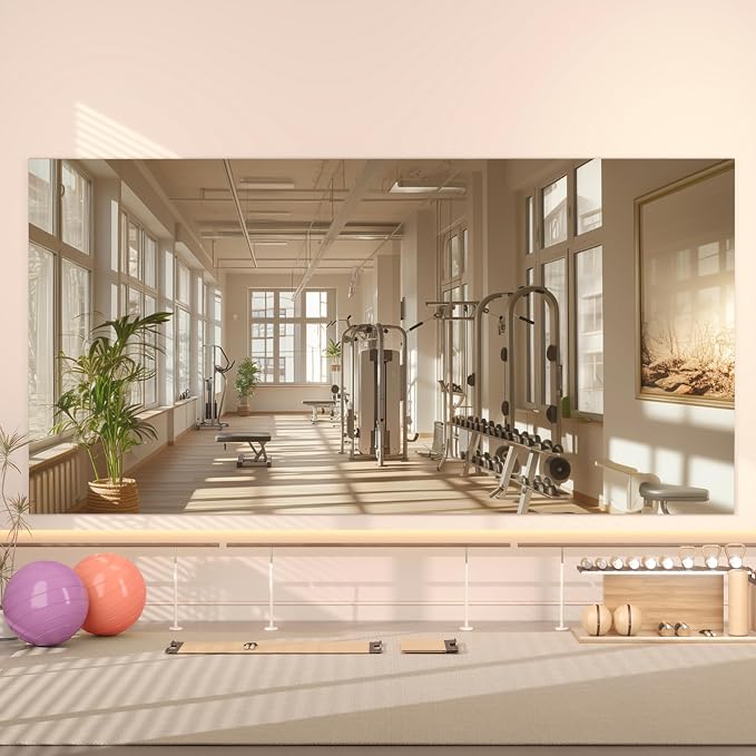 Hasipu Home Gym Workout Mirror 72" L x 36" W-1pc Large Full Length Mounted Full Body Frameless Mirror for Workout, Yoga, Garage, Bedroom, Dance | Tempered Glass, Wall Mounted Full Body Frameless Mirrors for Workout Yoga Garage Bedroom Pilates Dance Fit...