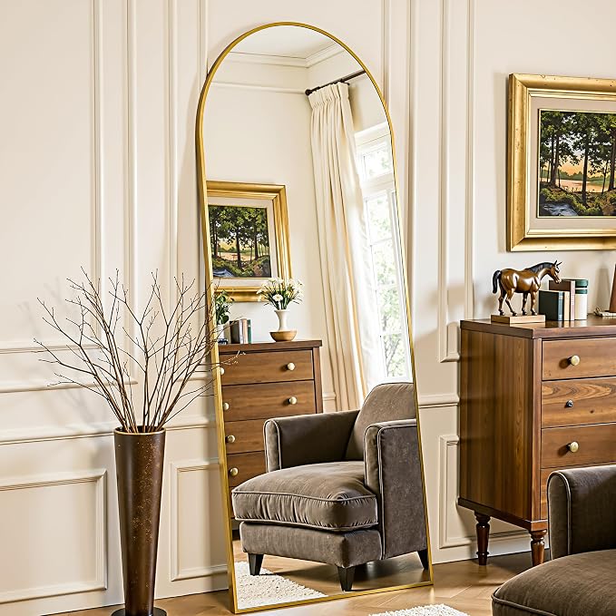 Full Length Mirror, 58"x18" Arched Full Body Mirror, Oversized Floor Mirrors, Leaning Free Standing Mirrors, Hanging Mounted Large Mirrors for Bedroom Dressing Room, Cloakroom, Gold