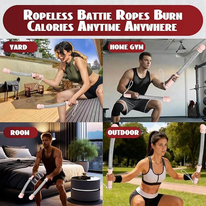 Ropeless Battle Ropes for Home Gym-PortableCordless Training Rope Fitness Equipment for Men & Women,Weighted WorkoutRopes for HIIT,Versatile Exercise Equipment for Home and Travel Exercise (Pink)
