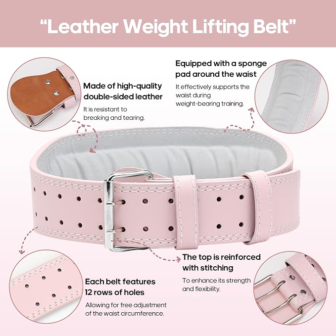 Women's Weight Lifting Belt 4 Inch Wide, Gym Powerlifting Belt for Women with Padded Lumbar Support, Adjustable Fitness Belt for Deadlift, Squats, Cross Training & Workout