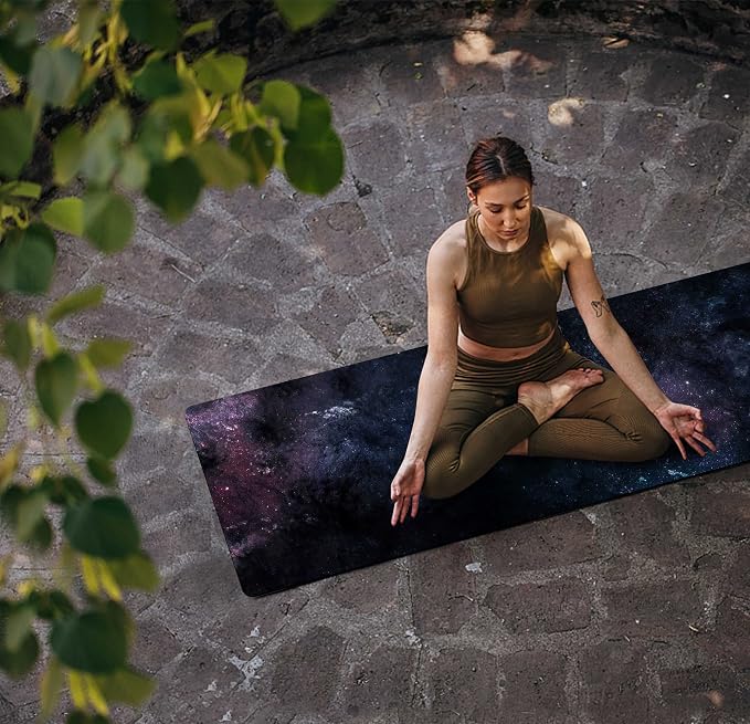 nuveti Printed Travel Yoga Mat 1/16 Inch Thick Non Slip Fitness Workout Mat | with Carrying Bag, Foldable Lightweight Suede & Natural Rubber Yoga Mat for Yoga Pilates and Fitness 72" L x 24" W x 1.5mm