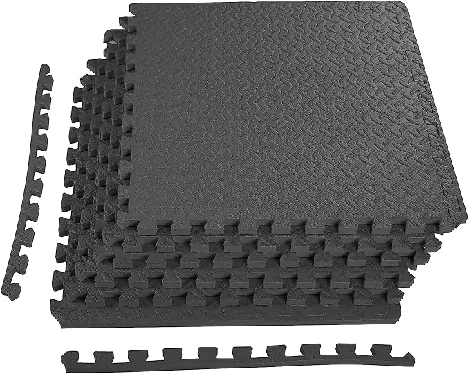 BalanceFrom Puzzle Exercise Mat 3/4" Thick, EVA Interlocking Foam Floor Tiles for Home Gym, Mat for Home Workout Equipment, Floor Padding for Kids, Black, 24 in x 24 in x 3/4 in, 24 Sq Ft - 6 Tiles | 7.5-10 Ft Adjustable Height - Indoor and Outdoor Hoo...
