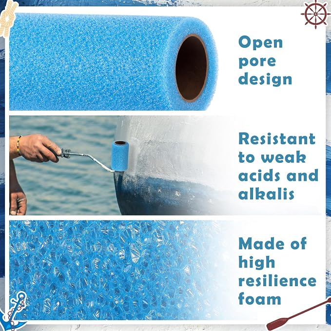 Nuanchu 3 Pcs 4" Blue Foam Textured Rollers Washable Small Textured Paint Roller Opened Celled Roller for Swimming Pool Boat Deck Cabin Floor Ceiling Drywall Bed Liner Other Small Area, Without Handle