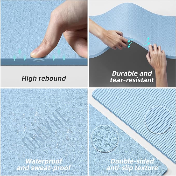 Yoga Mat Thick（8mm）Exercise Mat Non Slip Anti-tear,Pilates Mat for Men and Women,Workout Mats for Home,Barefoot Workouts and Floor Exercise,with Carrier Strap(71"x 24")