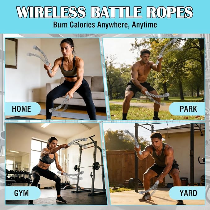 2PCS Portable Ropeless Battle Ropes with Adjustable Weight Rings | Cordless Battle Rope for Home Gym, HIIT Workout, Low-Impact Cardio, Strength Training, Fitness Equipment for Women & Men