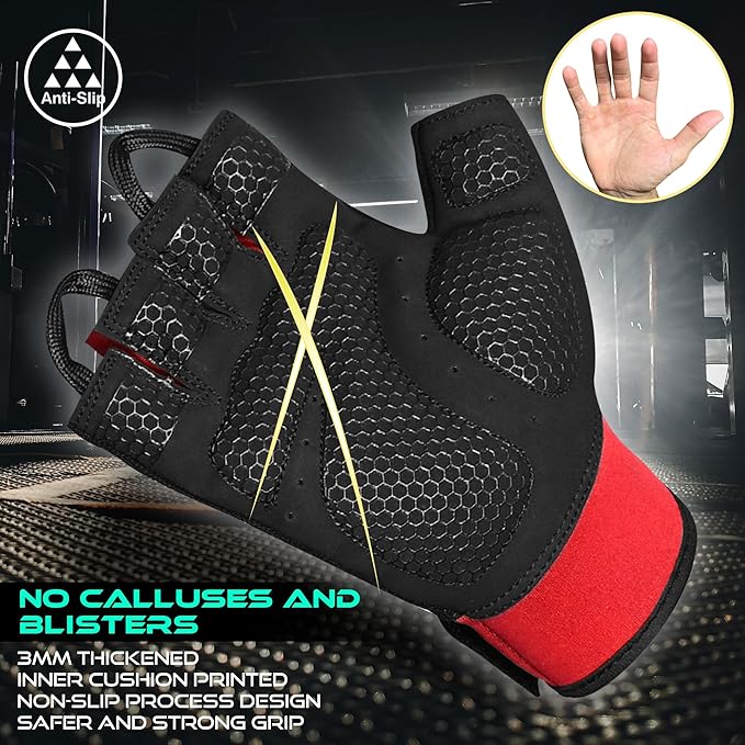 BEAST RAGE Workout Gloves for Men, Durable Palm Grip Gym Gloves Women Half Finger Elasticated Training Weight Lifting Strength Bodybuilding Anti Slip Cycling Gloves Exercise
