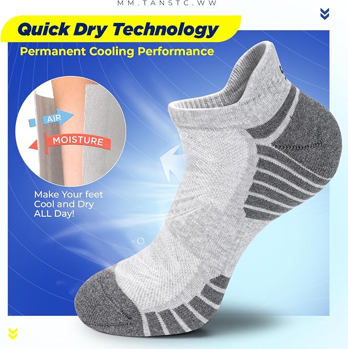 TANSTC Athletic Running Ankle Socks for Men Women, Cushioned Low Cut Sport Tab Socks, 6 Pack