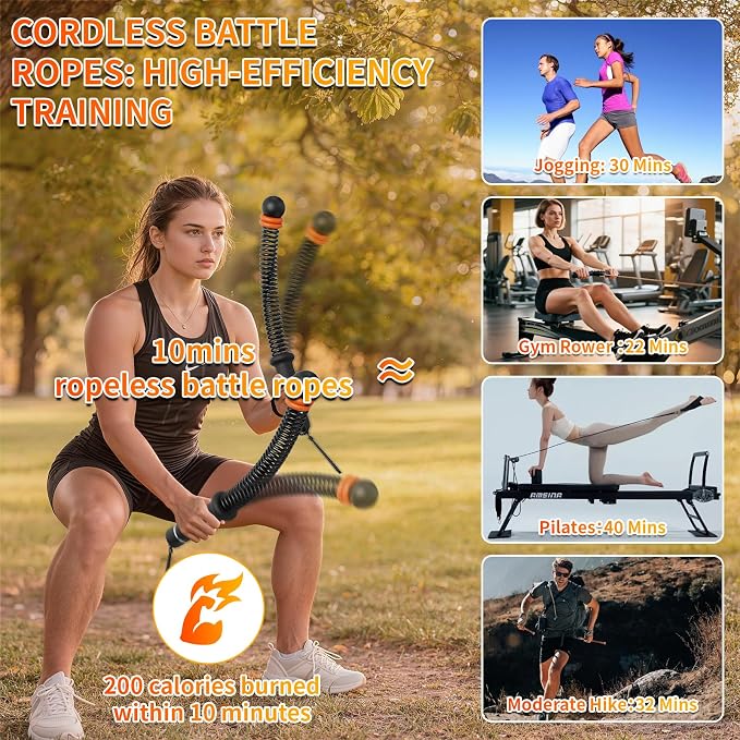 Ropeless Battle Ropes for Home Gym, Portable Cordless Weighted Battle Rope | Storage Bag, Weighted Battle Rope for High Calorie Burn, Men & Women Fitness Equipment, HIIT & Low-Impact Aerobic Training