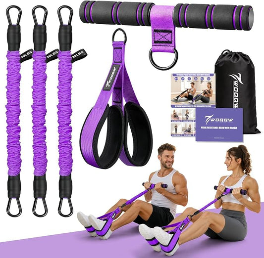 WOQQW Multifunction Pedal Resistance Band with Handle, Upgraded 3 Tube Adjustable Foot Resistance Bands for Core, Arm, Legs, Body Puller Trainer - Sit Up Exercise Equipment for Women Men