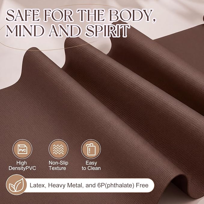 Funtery 3 mm Thin Yoga Mats Bulk, 68 x 24 Inches Lightweight PVC Exercise Mats Non Slip Workout Fitness Pads for Yoga Pilates Stretching Classes Gym Home Studio